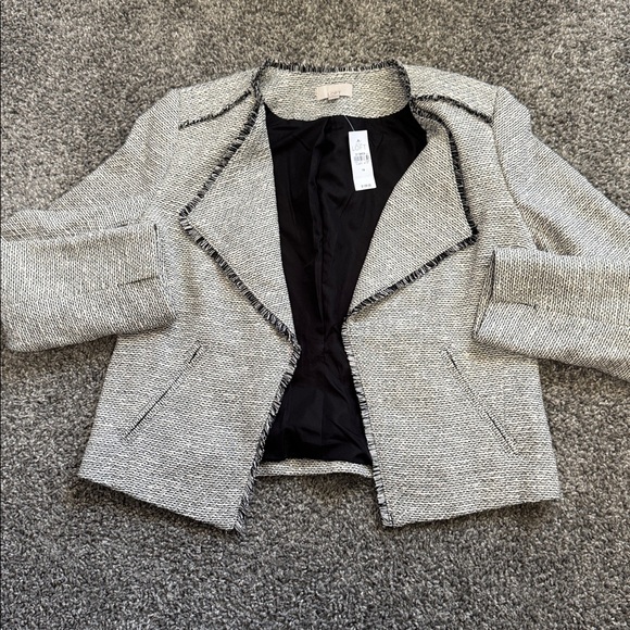 New with Tags LOFT Black and White Fringe Tweed Open Blazer - Picture 7 of 10